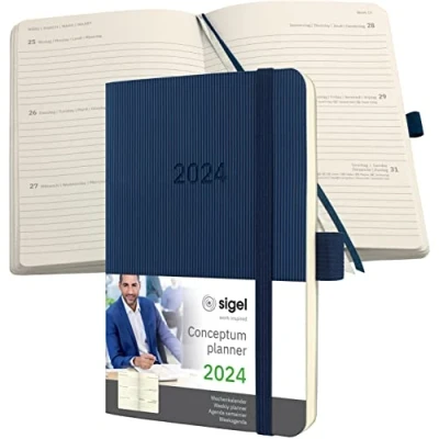 Abbildung von SIGEL C2433 Terminplaner Wochenkalender 2024, ca. A6, dunkelblau, Softcover, 176 Seiten, Gummiband, Stiftschlaufe, Archivtasche, PEFC zertifiziert, Conceptum