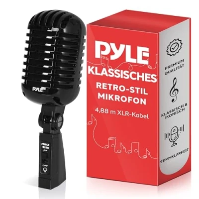 Abbildung von Pyle PDMICR42BK Classic Retro Vintage Style Dynamic Vocal Microphone with 16FT XLR Cable (Black)
