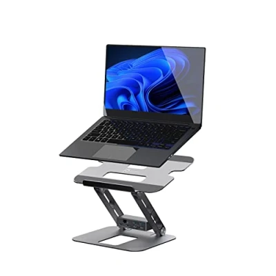 Abbildung von j5create Laptop Ständer mit USB C Dual HDMI Display Hub 2 A 5Gbps, PD 100W Ethernet Aluminium Computer Riser für MacBook und Windows Notebook (JTS427)