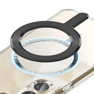 Abbildung von Universal Handy Magnet Ring Aufkleber für alle Smartphones, Sinjimoru Starker Magnetring Sticker Adapter MagSafe Nachrüsten Android/iPhone Hülle. M Plate Schwarz