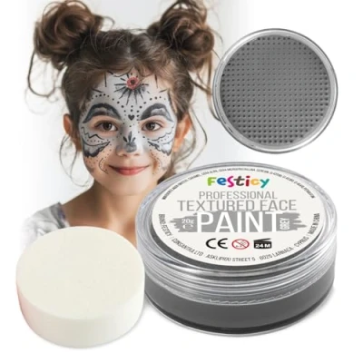 Abbildung von Festicy Profi Theaterschminke Grau, 20g, inkl. Schwamm Halloween Schminke 2024 &amp; Karneval EN 71 3 Reach Zertifiziert Kinderschminke für mind 30 Gesichter I Statue, Geist, Alter Mann