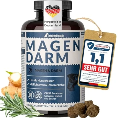 Abbildung von Schnüffelfreunde Magen Darm für Hunde I Unterstützt die Darmflora und natürliche Darmregulierung beim Hund mit Flohsamenschalen, Pflanzenkohle Moorextrakt (300g ca. 360 Stück)