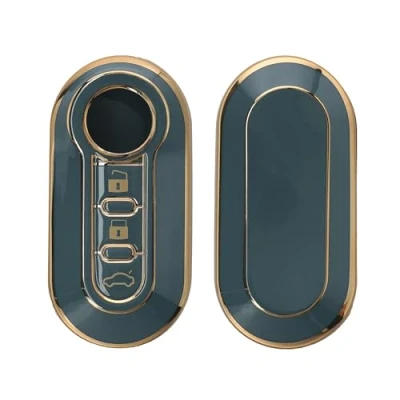 Abbildung von kwmobile Autoschlüssel Hülle kompatibel mit FIAT Lancia 3 Tasten Klapp Schlüsselhülle Silikon Cover Blau Gold