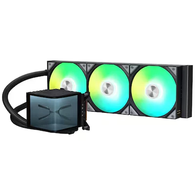 Abbildung von TRYX Panorama 360 ARGB Schwarz 360mm AIO Wasserkühlung 6,5&#039;&#039; AMOLED Curved Screen mit 3D Anamorphic Effekt 320 W TDP Magnetische Performance Lüfter für Intel &amp; AMD CPUs