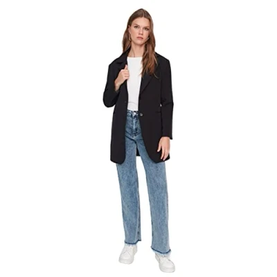 Abbildung von Trendyol Women&#039;s Damen Modest Regular Basic Plain Webstoff Jacke Coat, Black, 38