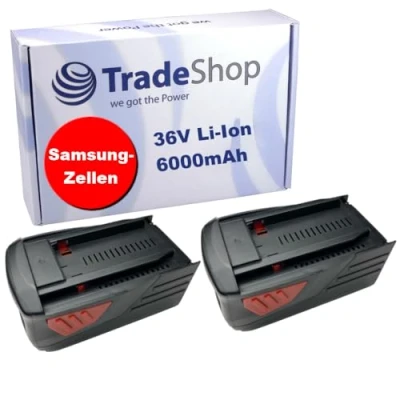 Abbildung von 2X Trade Shop Li Ion Akku 36V / 6000mAh für Hilti TE6A TE6 A36 AVR ALi TE7A TE 30 CPC WSC 7.25 A 70 WSR 36 ersetzt B36 B36V B36/3.9 2203932 418009