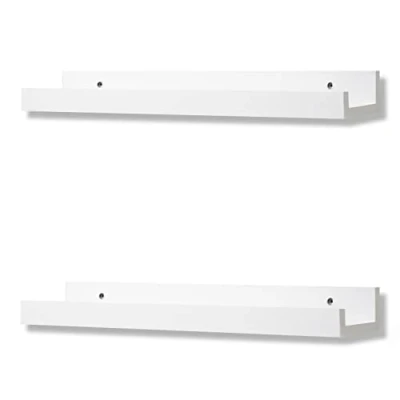 Abbildung von Wandregal 2er Set aus Holz Weiß für Bilder Fotorahmen und Bücher Hängeregal Deko Wohnzimmer Modern 43x10cm