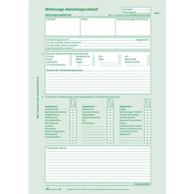 Abbildung von RNK Wohnungsabnahmeprotokoll A4 2x2 Blatt selbstdurchschreibend