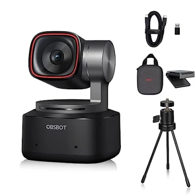 Abbildung von OBSBOT Tiny 2 AI betriebene PTZ 4K Webcam 1/1,5&quot; CMOS 4X schnellere Fokussierung USB 3.0 10x Datenübertragung Sprachsteuerung, mit Tisch Ministativ