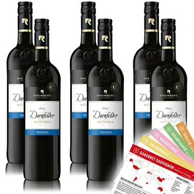 Abbildung von Rheinberg Dornfelder, trocken, sortenreines Weinpaket + VINOX Winecards (6x0,75l)