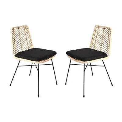 Abbildung von SAM 2er Set Rattanstuhl Detroit, Farbe Natur, Esszimmerstuhl inklusive Sitzkissen, Korbstuhl mit Metallfüßen, Geflechtstuhl/Eisenstuhl im Retro Design