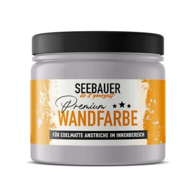 Abbildung von SEEBAUER diy Wandfarbe Lila 300ML für Innen (No. 933 Purple Blossom) Edelmatte Innenfarbe Flieder Violetttöne sehr hohe Deckkraft Matt, Abwaschbar und Tropffrei