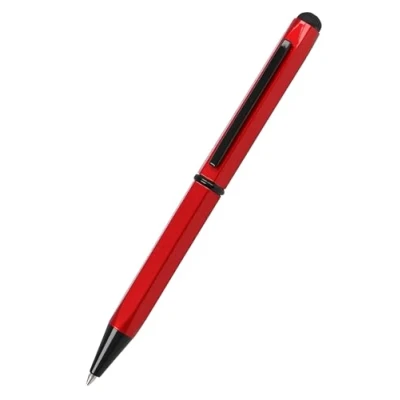 Abbildung von 𝗢𝗡𝗟𝗜𝗡𝗘 Kugelschreiber Hexagon Stylus Rot, sechseckiger aus Aluminium, auswechselbare D1 Mine, Schreibfarbe blau, Stift mit Touchpen, 1 Stück