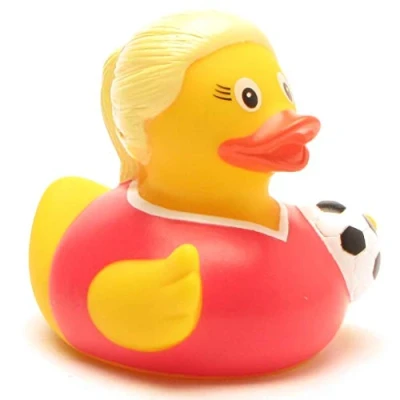 Abbildung von Duckshop I Badeente Fußball Spielerin Quietscheentchen L: 8 cm inkl. Badeenten Schlüsselanhänger im Set