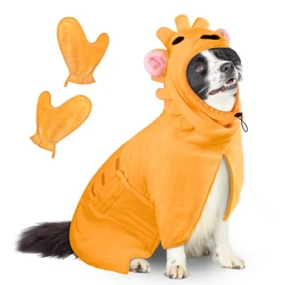Abbildung von Bibykivn Bademantel für Hunde, Hundebademantel Aus Mikrofaser, Verstellbares Halsband Mit Klettverschluss Schnell Trocknend Badetuch Große Mittelgroße Kleine Hunde/Katze (Orangenfarbe Löwe, M)