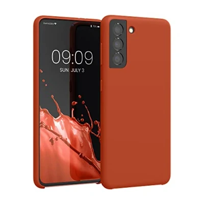 Abbildung von kwmobile Hülle kompatibel mit Samsung Galaxy S21 Silikon Handy Case Handyhülle weiche Oberfläche kabelloses Laden Rusty Orange