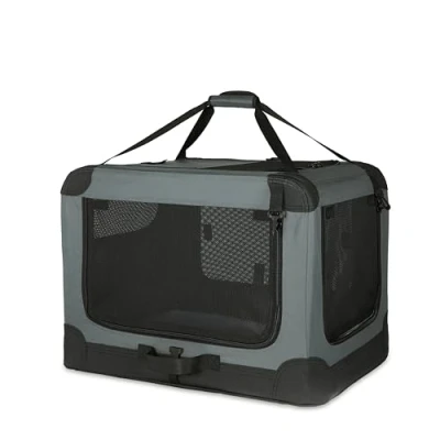Abbildung von Amazon Basics 4 Türiger Faltbarer Reisezwinger für Katzen, Hund und andere kleine Tiere, Grau, S 66 cm x 46