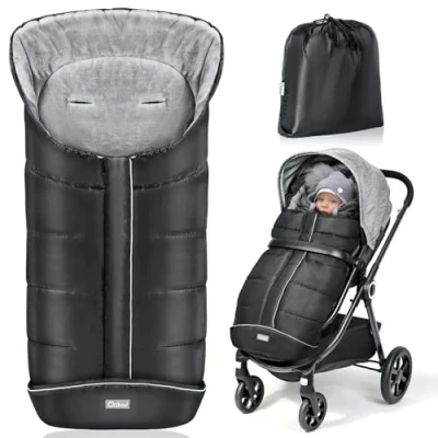 Abbildung von Orzbow Fußsack für Kinderwagen Buggy,Baby Schlafsack,Babyfußsack Babyschale,Winterfußsack mit Reißverschluss Waschbar Passend Alle (Grau,Groß)
