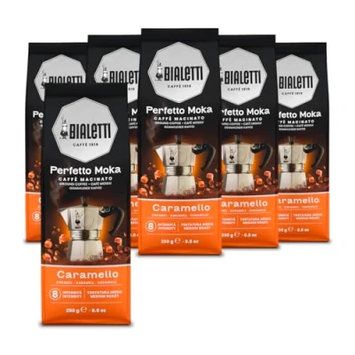 Abbildung von Bialetti Perfetto Moka Caramello: Gemahlener Kaffee, Karamellgeschmack, 250g x 6, Beutel mit Aromaventil