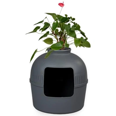 Abbildung von RHRQUALITY Katzentoilette Flower XXL Blackline Versteckte Für große Katzen Mit großem Eingang (51 cm) und Abnehmbarer Oberseite Anthrazit