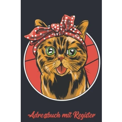 Abbildung von Adressbuch mit Register: A5 Register A Z und Geburtstagskalender Kontaktbuch zum eintragen der Kontaktadressen Adressbüchlein ... als Telefonbuch Bandana Katze