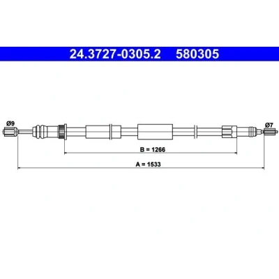 Abbildung von ATE 24.3727 0305.2 Handbremsseil 1533 PEUGEOT: 306 Cabrio, CITROËN: ZX Schrägheck