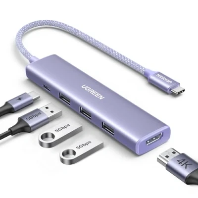 Abbildung von UGREEN Revodok USB C Hub Stilvolle Serie Adapter PD100W, 4K HDMI, 3*USB A 3.0 kompatibel mit iMac, iPhone 15, Galaxy S24, Surface, MacBook Pro/Air, iPad Steam Deck usw. (Lila)