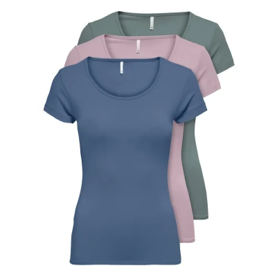 Abbildung von ONLY PACK OF 3 Tshirt basic, Damen, Größe: XS, Moon/daw/sto