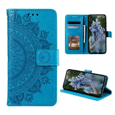 Abbildung von CoverKingz Handy Cover kompatibel mit Samsung Galaxy S23+ Handyschutz Kartenfach Klapphülle Bookcase Hülle aufklappbar Motiv Mandala Blau