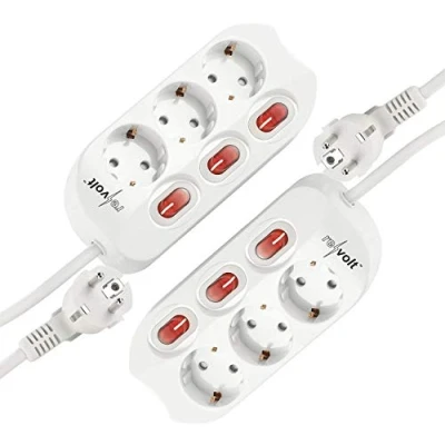 Abbildung von revolt Steckdosenverteiler: 2er Set 3 Fach Steckerleisten, einzeln abschaltbar, bis 3.680 Watt (Steckdosenleiste Schaltbar, Steckdosen Mit Schalter, Verlängerungskabel)