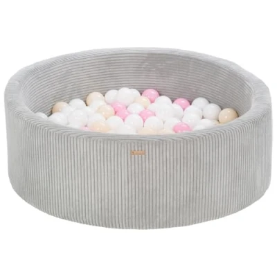 Abbildung von Bällebad Bällepool Bällebecken Spielbecken Kordsamt Bezug 200 Bälle rund ⌀90 cm (Farbe des Pools/der Bälle: grau/weiß, rosa, cappuccinofarben)