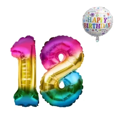 Abbildung von Luftballon 18. Geburtstag XXL Riesen Folienballon SET 101CM + 45 CM Ballon 5M Deko Band 18 Helium geeignet Wiederverwendbar Geburtstagsdeko