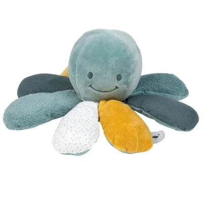 Abbildung von Nattou Aktiv Kuscheltier aus Baumwolle und Polyester, Oktopus mit Rassel Quietsche, Für Neugeborene Frühchen, Ca. 28 cm, Lapidou, Grün