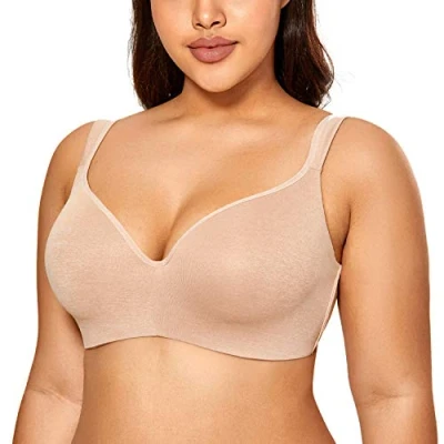 Abbildung von DELIMIRA Damen T Shirt BH mit Bügel Nahtloser Große Größen Gepolstert Haferflockenheide 80I