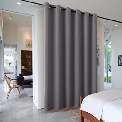 Abbildung von PONY DANCE Extra Breite Gardine Blickdicht 1 Stück H 243 x B 304 cm Verdunkelungsgardine Thermovorhänge Kälteschutz/Energiesparen im Winter Raumtrenner Vorhang Sichtschutz Gardinen Grau