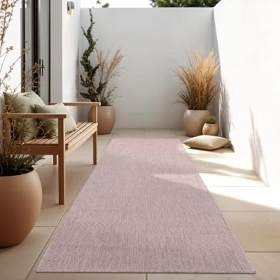 Abbildung von Paco Home Outdoor Teppich Wetterfest Wohnzimmer Balkon Küchenteppich Flachgewebe Sisaloptik Meliert Einfarbig, Grösse:80x250 cm, Farbe:Pink