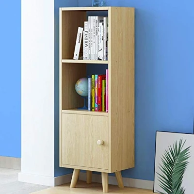 Abbildung von BAKAJI Bücherregal mit 2 Einlegeböden und Schrank Tür, Struktur aus MDF Holz, modernes skandinavisches Design, Größe 132 x 30 33 cm