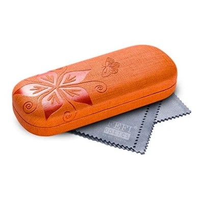Abbildung von FEFI Hardcase Brillenetui Nature in geprägtem Blumen Design Inklusive hochwertigem Brillenputztuch/Mikrofasertuch (Orange)