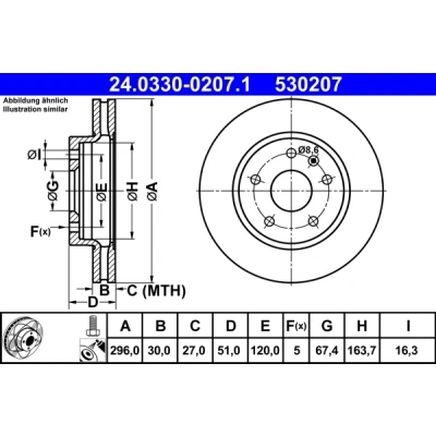 Abbildung von ATE PowerDisc 24.0330 0207.1 Bremsscheibe 296,0 30,0 5 120,0 Belüftet beschichtet legiert/hochgekohlt mit Schrauben OPEL: Insignia A Limousine