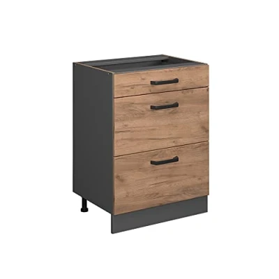 Abbildung von Vicco Unterschrank R Line Goldkraft Eiche/Anthrazit 60cm, Schubladen, ohne Arbeitsplatte