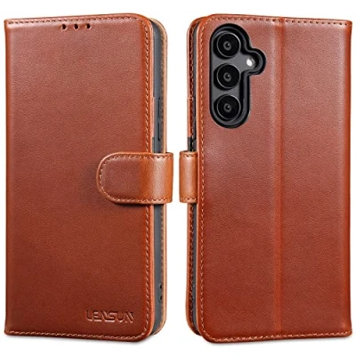 Abbildung von LENSUN Echtleder Hülle für Samsung Galaxy A54, Handyhülle [Echtes Leder][Kartenfach][RFID Schutz][Standfunktion] Handytasche Lederhülle A54 5G Dunkelbraun