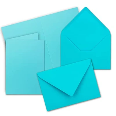 Abbildung von 10x Faltkarten Set mit Briefumschlägen DIN A6 / C6 Türkis (Blau) 14,8 x 10,5 cm (105 148) Doppelkarten Serie FarbenFroh
