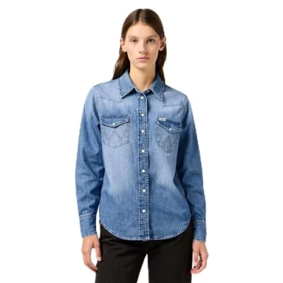 Abbildung von Wrangler Heritage Shirt Hemdbluse, Damen, Größe: 38, Blue melon wash