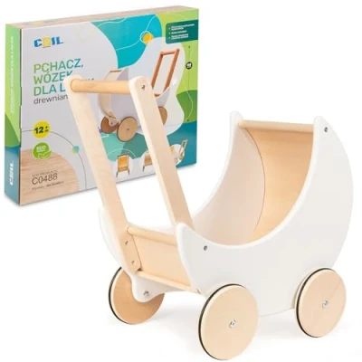 Abbildung von COIL Puppenwagen Lauflernwagen, Lauflernhilfe, aus Holz, Gummiräder, Kinderspielzeug