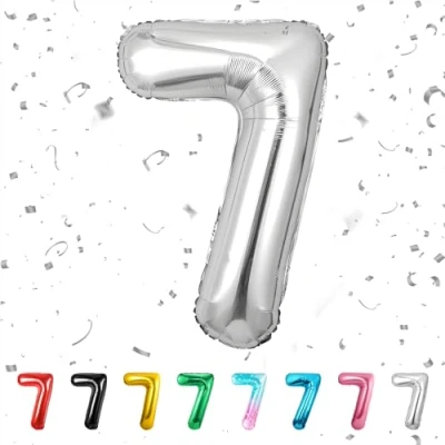 Abbildung von balloon Geburtstag zahlen Silber luftballon 7 jahre Folienballon Riesen in 40&quot; 101cm Geburtstagsdeko Ballon Zahl Deko zum fliegt mit Helium