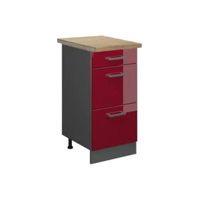 Abbildung von Vicco Küchenunterschrank R Line, Bordeaux Hochglanz/Anthrazit, 40 cm mit Schubladen, AP Eiche