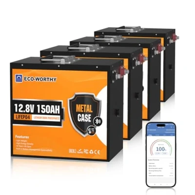 Abbildung von ECO WORTHY 4PACK 0% MwSt. LiFePO4 12V 150Ah Bluetooth Batterie mit 120A BMS Low Temp Schutz und bis zu 15000 Zyklens,7680Wh Lithiumbatterie für Solaranlage Komplettset