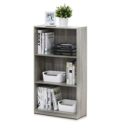 Abbildung von Furinno Basic 3 Stufe Bücherregal, Lagerregale, Aufbewahrungsregal, Französisches Eiche, 55.2 (Breite) x 100.3 (Höhe) 23.5 (Tiefe) cm