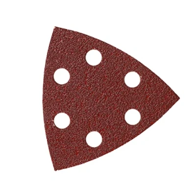 Abbildung von Mirka Red Deltaschleifer Schleifpapier Holz Schleifdreiecke Klett / 93x93x93 mm Haftung 6 Loch Korn P60 5 Stück zum Schleifen von Holz, Metall und Kunststoff