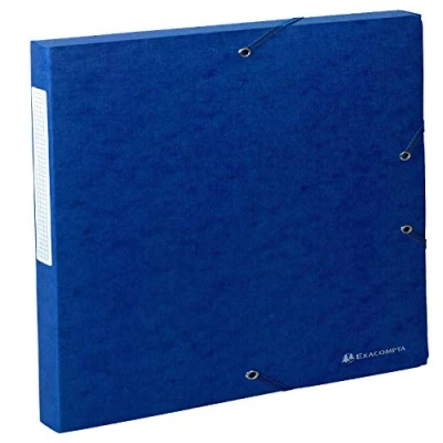 Abbildung von Exacompta 50702E 1 Abheftbox mit Scotten Gummibändern aus geprägter Glanzkarte 600g/m2 Rücken 2,5 cm Maße 25 x 33 für A4 Dokumente Farbe blau wird montiert geliefert